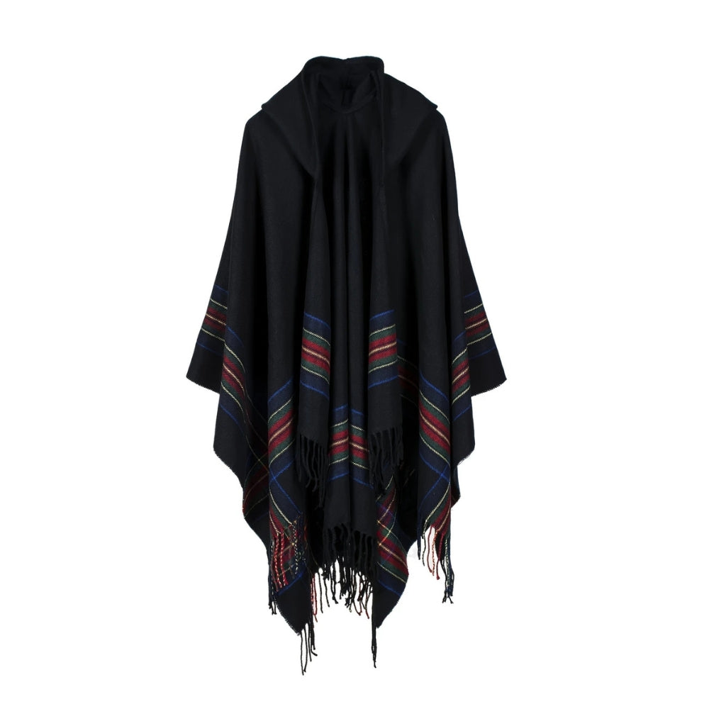 Acrylic Hooded Striped Poncho Shawl — product close-up