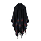 Acrylic Hooded Striped Poncho Shawl — product close-up
