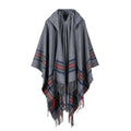 Acrylic Hooded Striped Poncho Shawl — alternate angle view