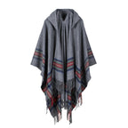 Acrylic Hooded Striped Poncho Shawl — alternate angle view