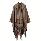 Acrylic Hooded Striped Poncho Shawl — additional view
