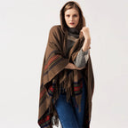 Acrylic Hooded Striped Poncho Shawl — main product photo