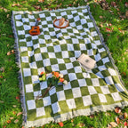 All-Season Checkered Picnic Blanket with Fringe — product detail view