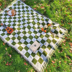 All-Season Checkered Picnic Blanket with Fringe — alternate angle view