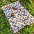 All-Season Checkered Picnic Blanket with Fringe — product feature detail