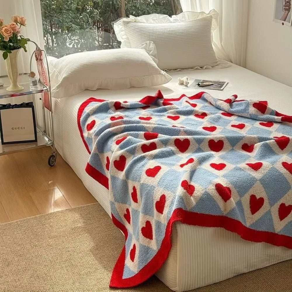 Argyle Scarlet Heart Soft Blanket — product in use