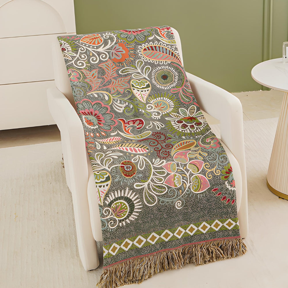 Autumn Leaf Boho Reversible Blanket — lifestyle shot