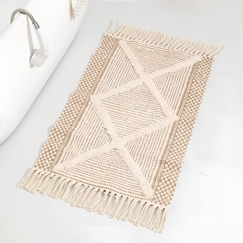 Beige Textured Fringe Tassel Rug — product close-up
