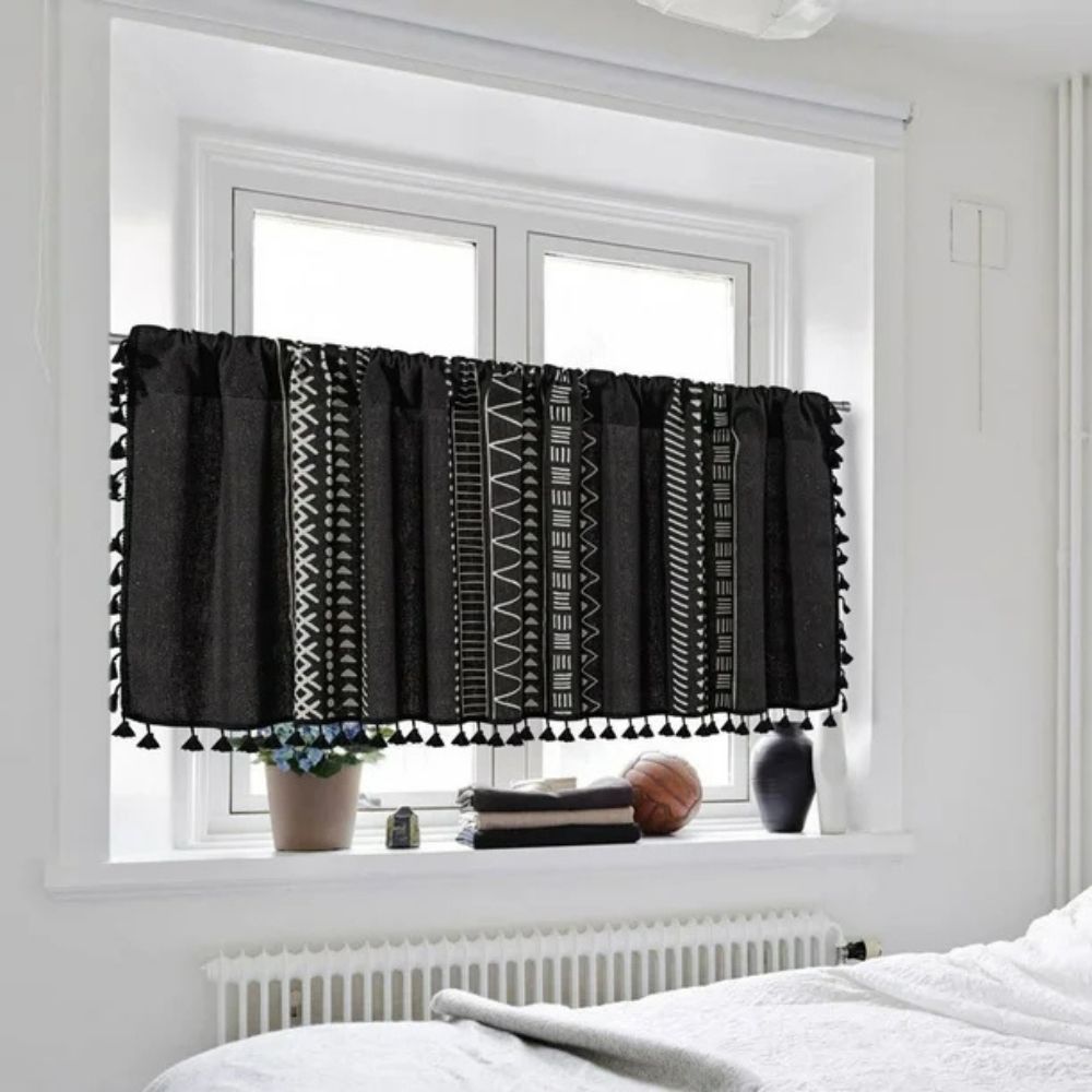 Black Geometric Tribal Tassel Cabinet Curtain — additional view
