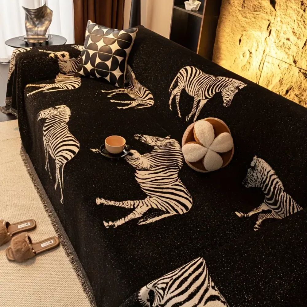 Black Stride Zebra Sofa Cover — alternate angle view