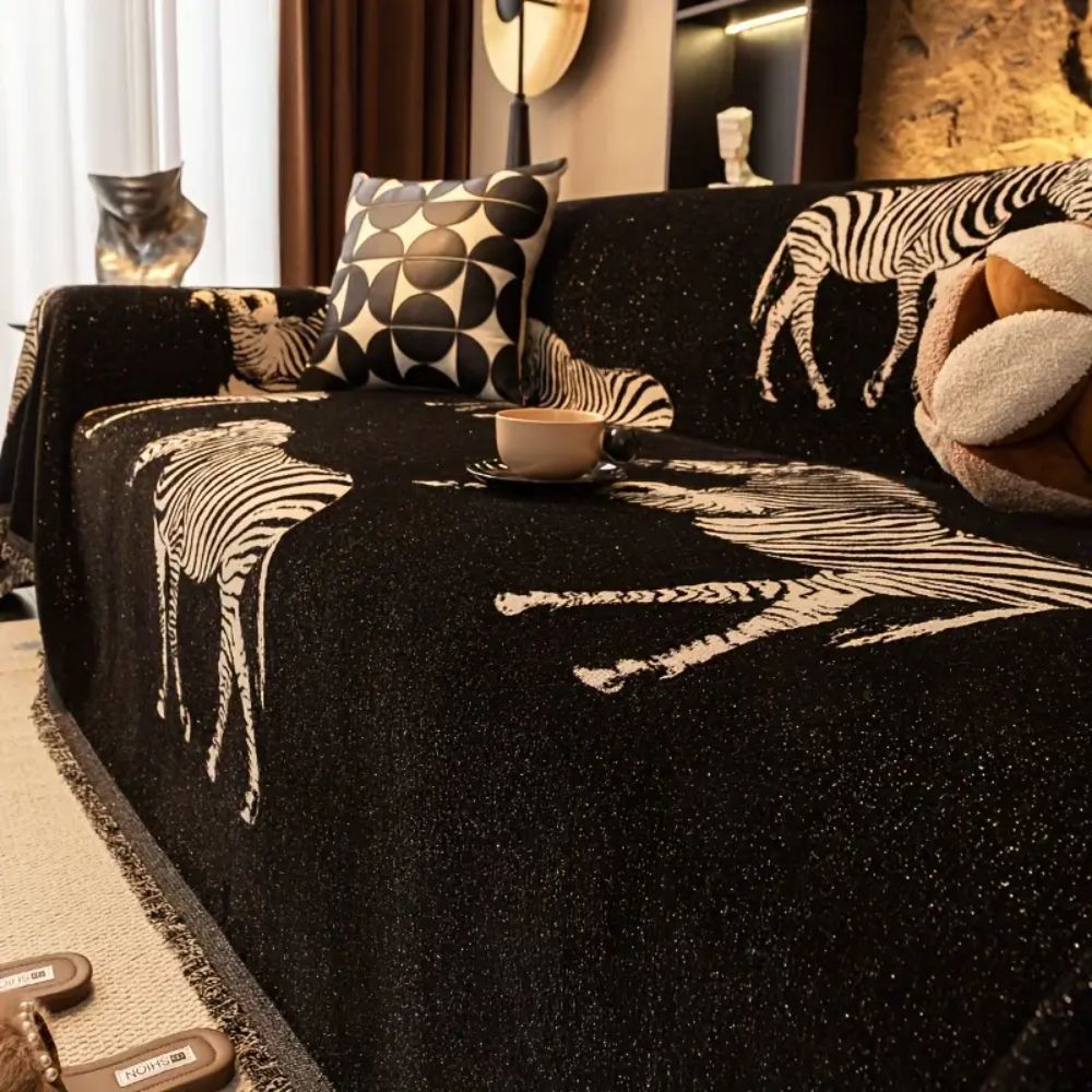 Black Stride Zebra Sofa Cover — product detail view