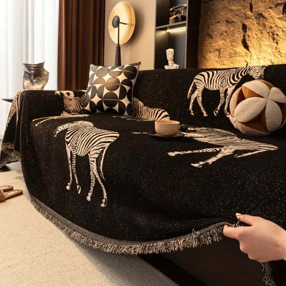 Black Stride Zebra Sofa Cover — product in use