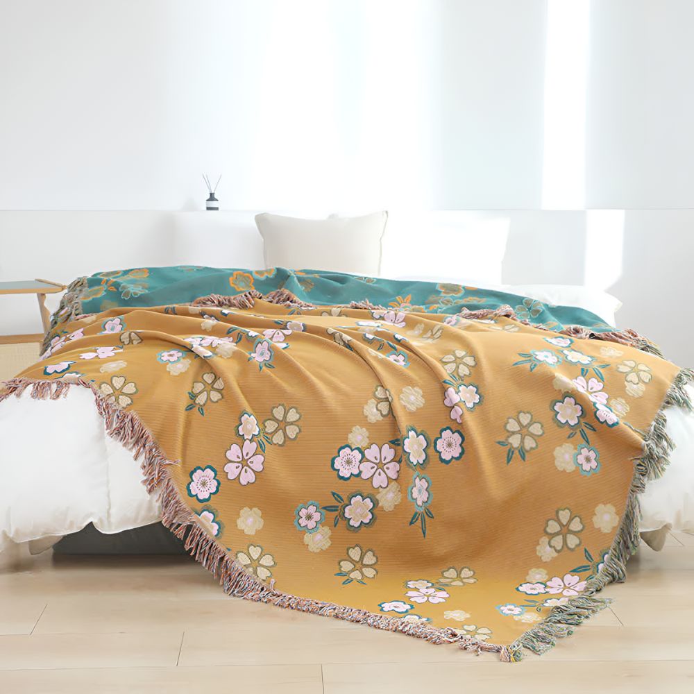 Blooming Flowers Tassel Blanket — lifestyle shot