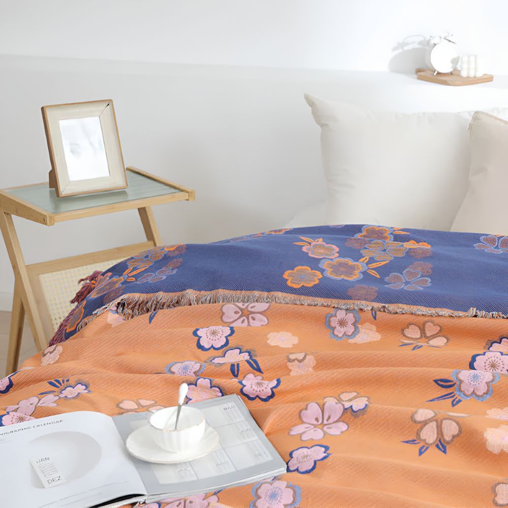 Blooming Flowers Tassel Blanket — product detail view