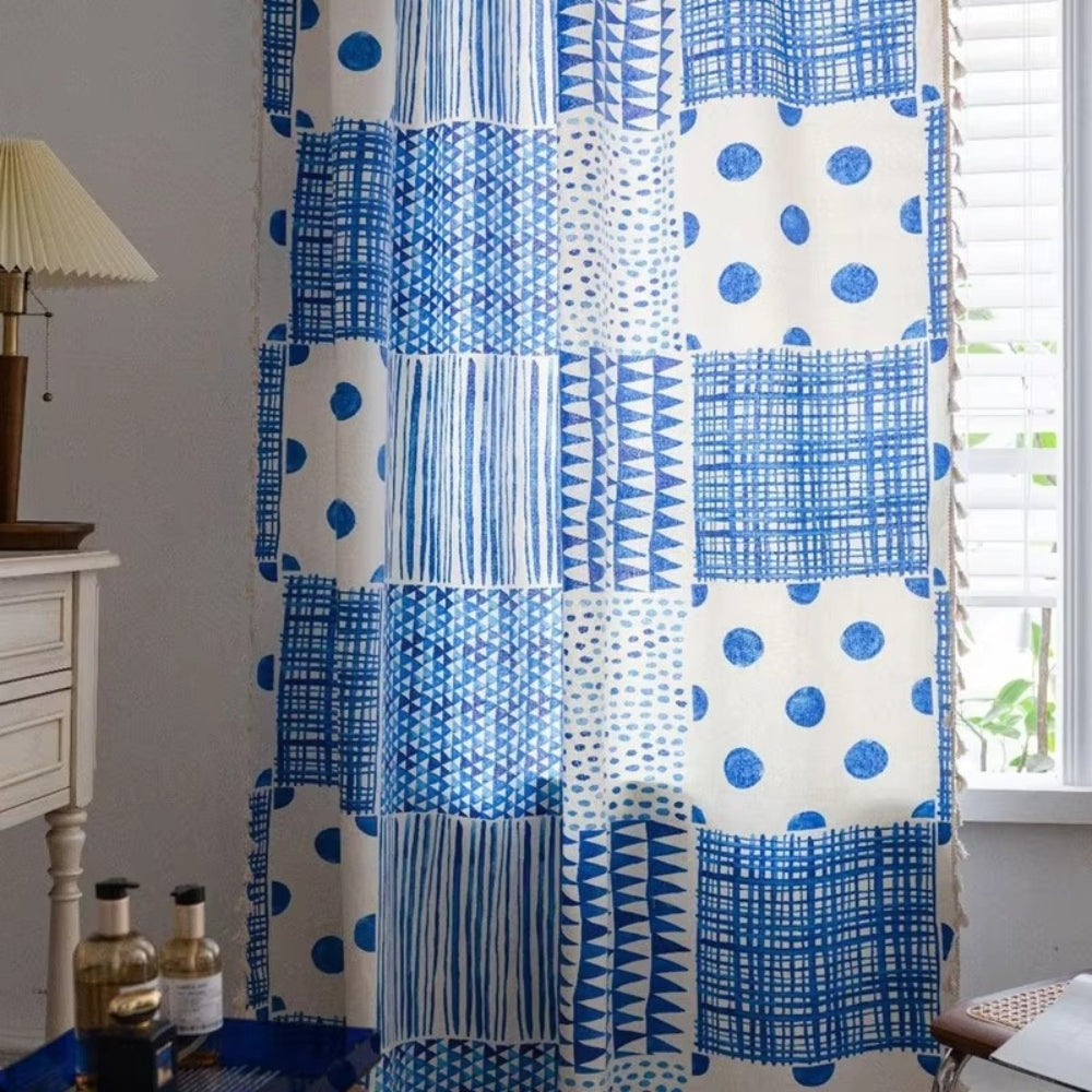 Blue Geometric Dots Pattern Curtain — lifestyle shot