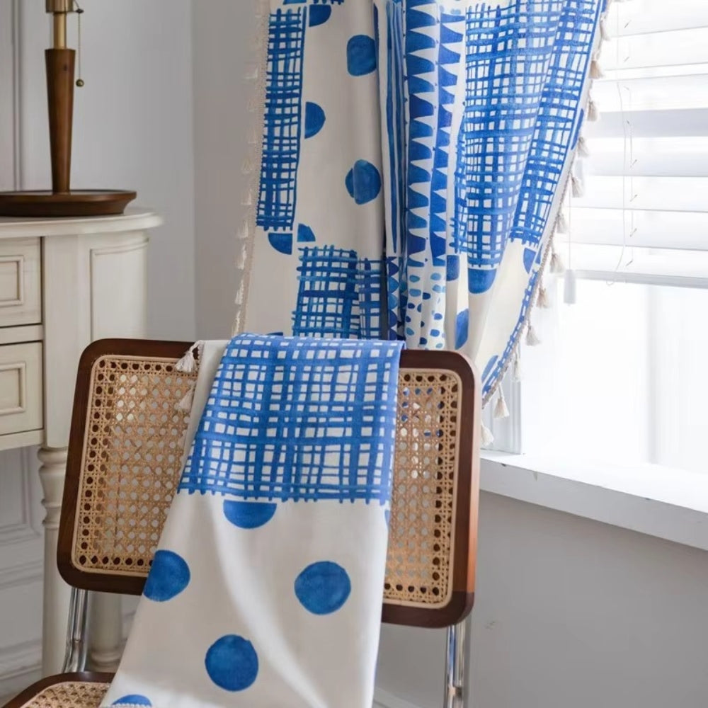 Blue Geometric Dots Pattern Curtain — product close-up