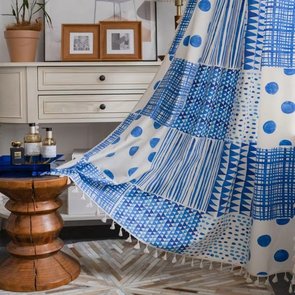 Blue Geometric Dots Pattern Curtain — product detail view