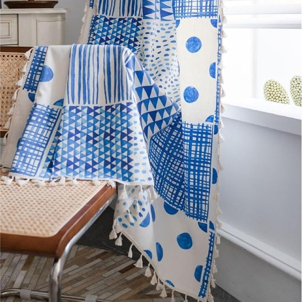 Blue Geometric Dots Pattern Curtain — product in use