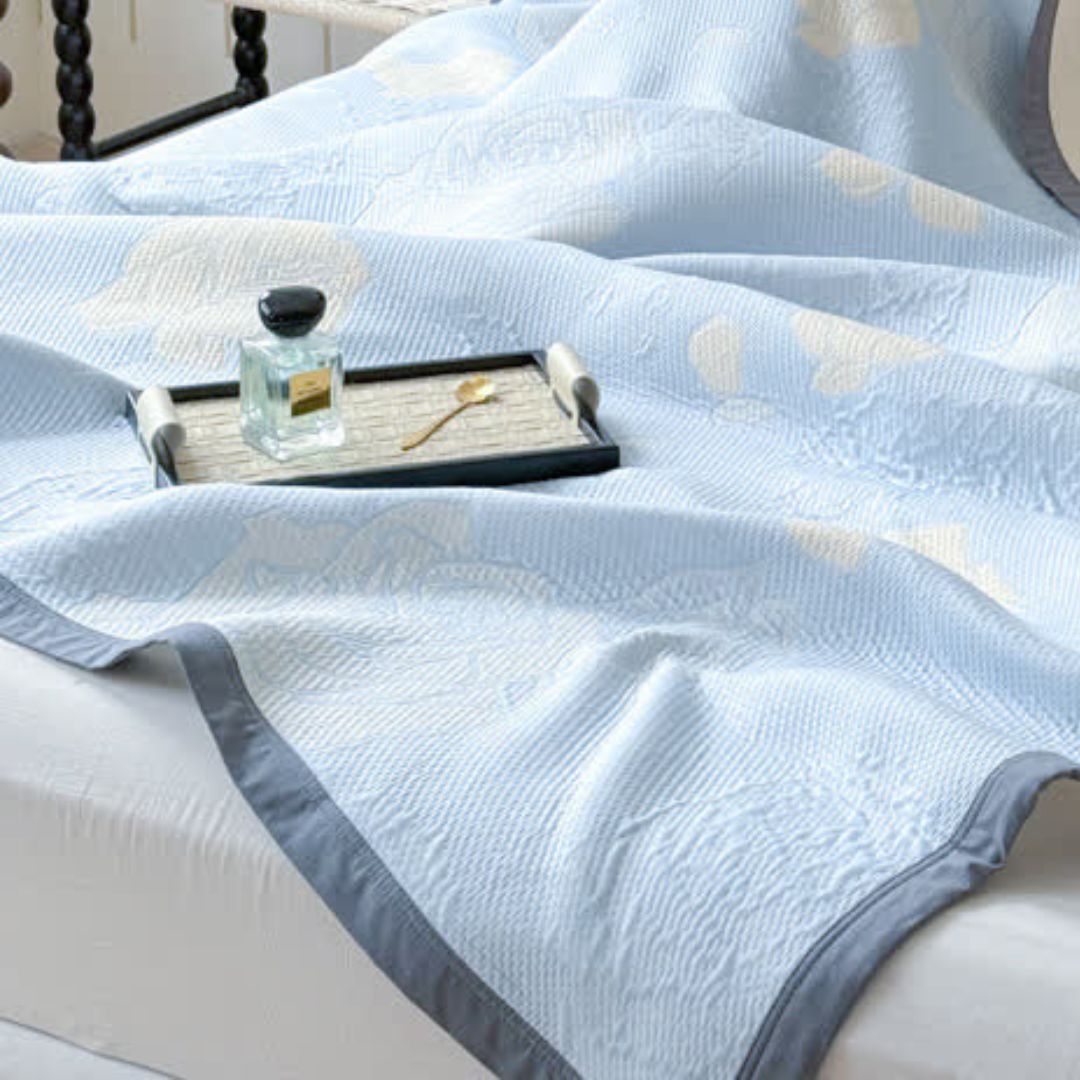 Blue Rose Bloom Cotton Blanket — product detail view