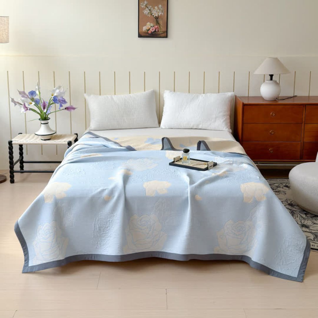 Blue Rose Bloom Cotton Blanket — main product photo