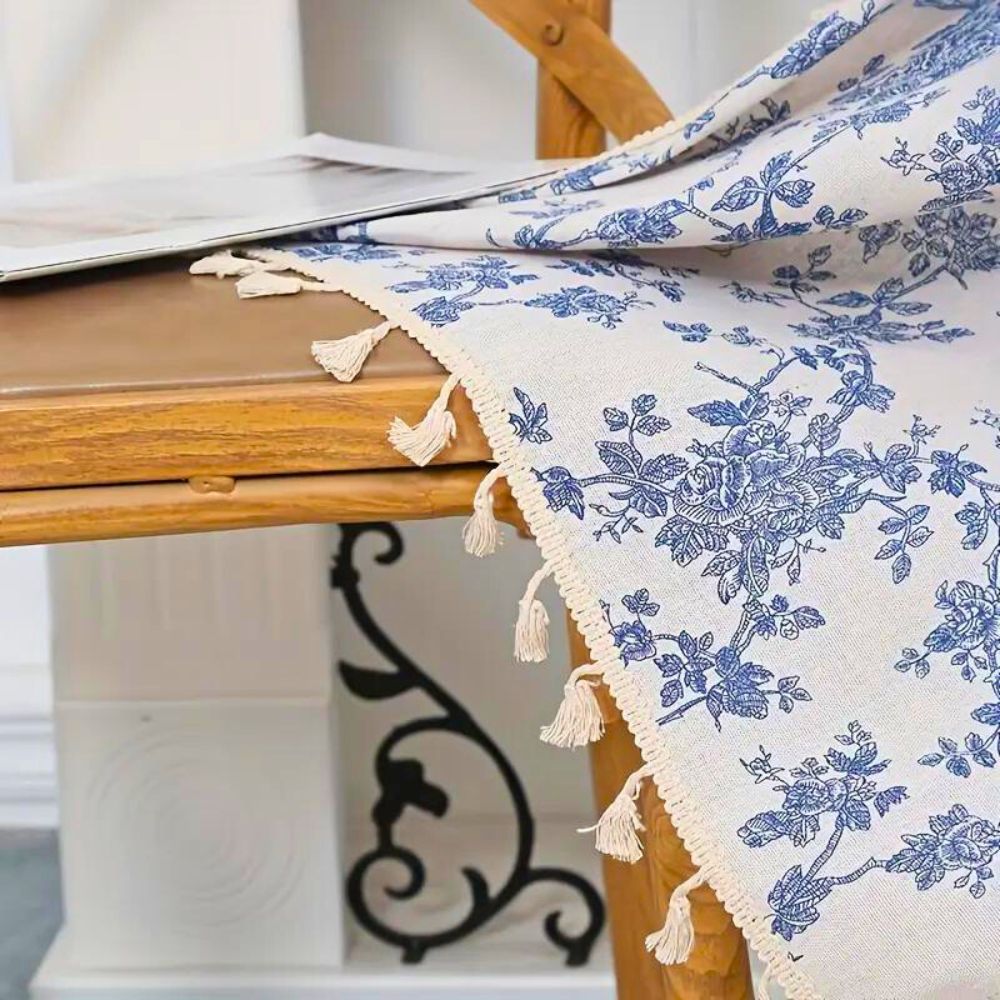 Blue Rose Floral Home Curtain — product close-up