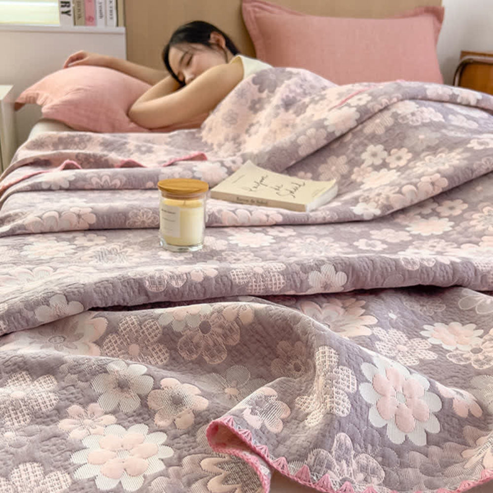 Reverie Floral Cotton Gauze Blanket — alternate angle view