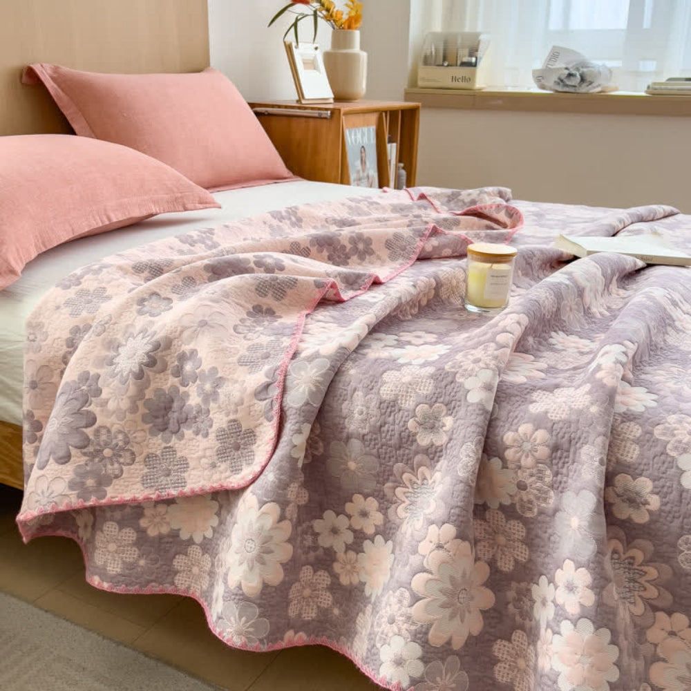 Reverie Floral Cotton Gauze Blanket — product in use