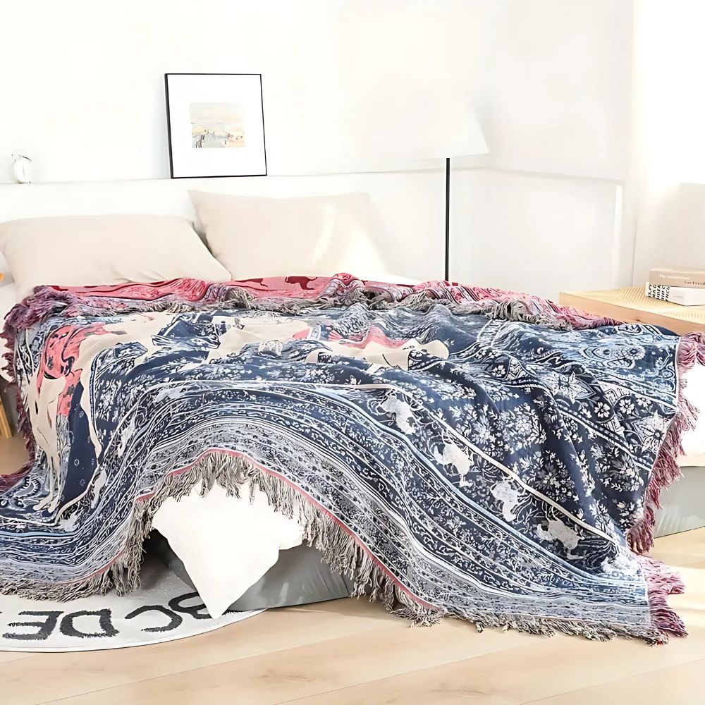 Bohemian Inspired Horse Print Blanket — product in use