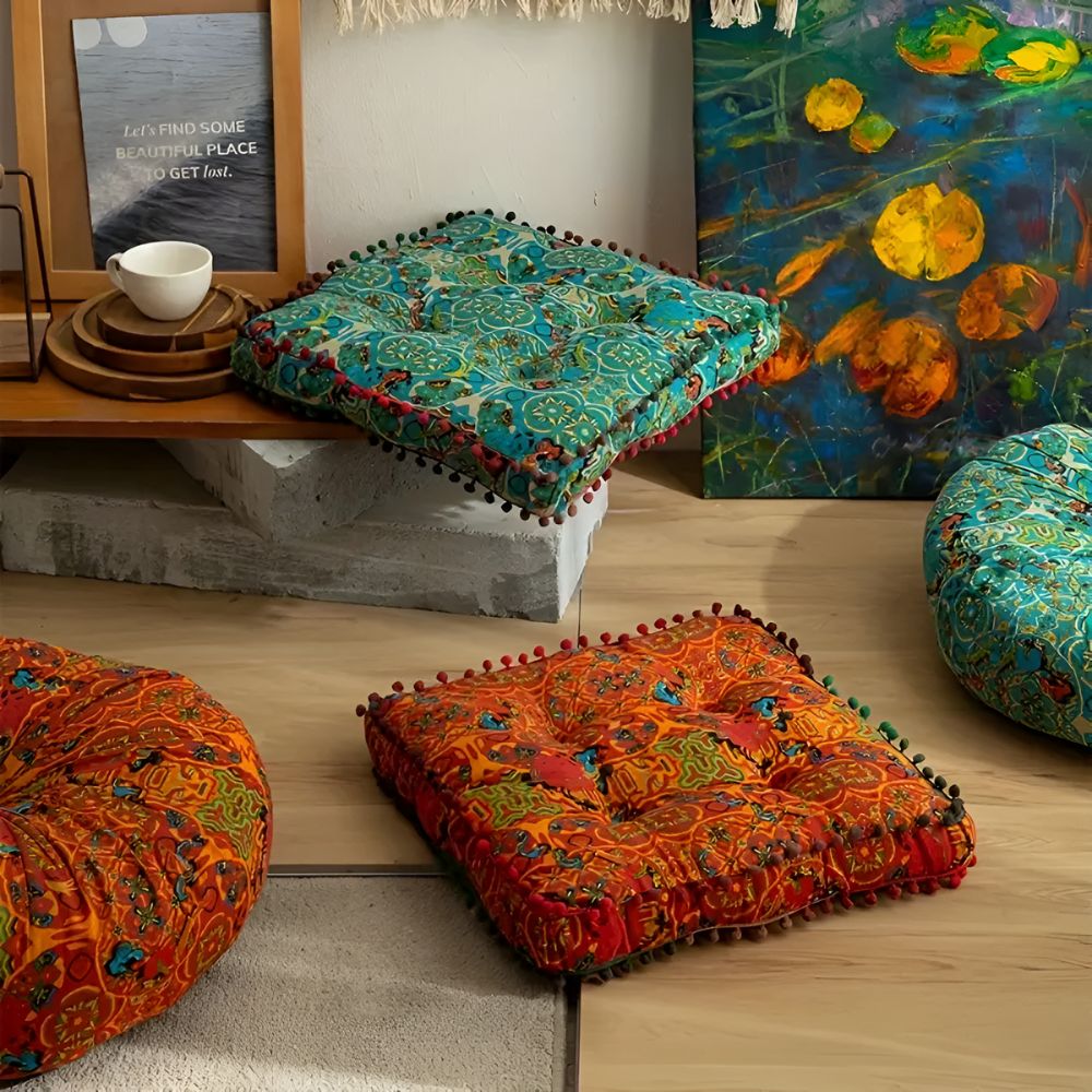 Bohemian Embroidered Floor Cushion — product detail view
