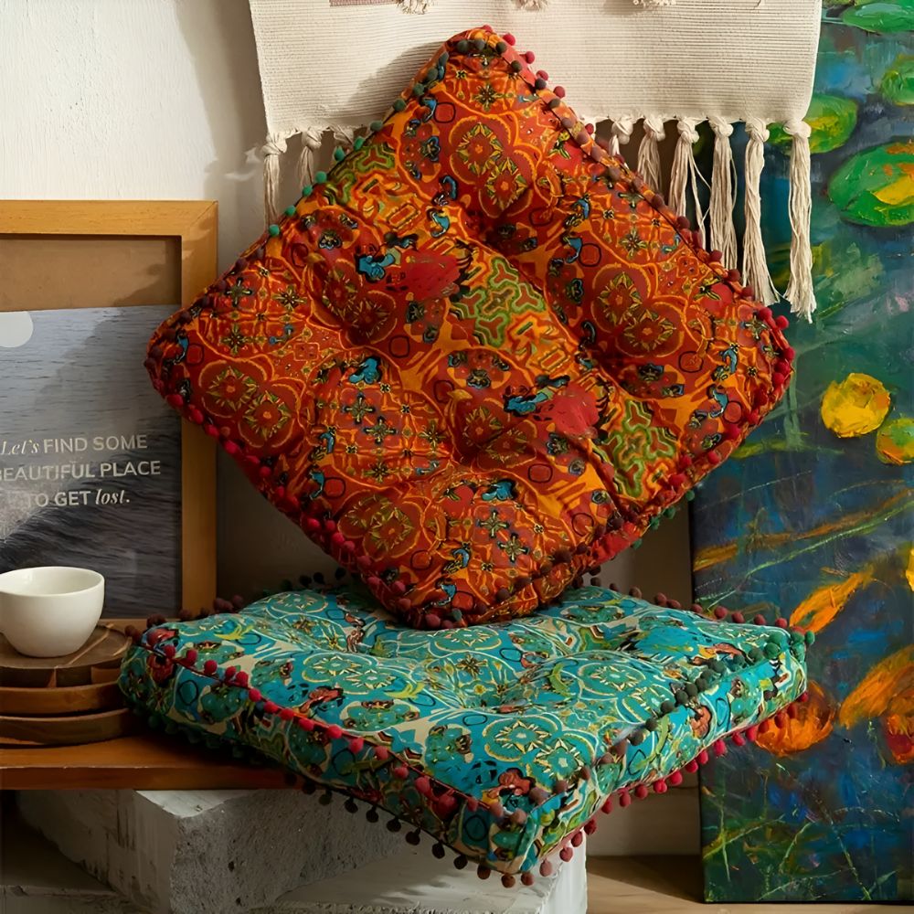 Bohemian Embroidered Floor Cushion — product in use