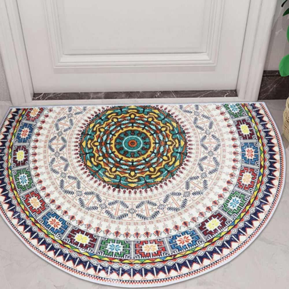 Bohemian Half Round Mandala Rug — size and scale reference