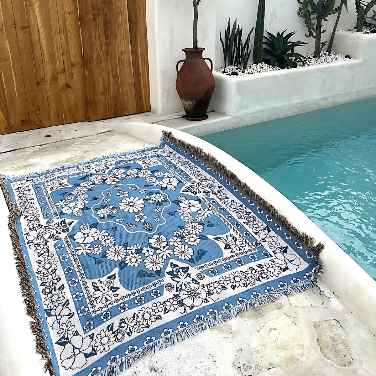 Blue Daisy Bloom Boho Travel Outdoor Blanket — main product photo