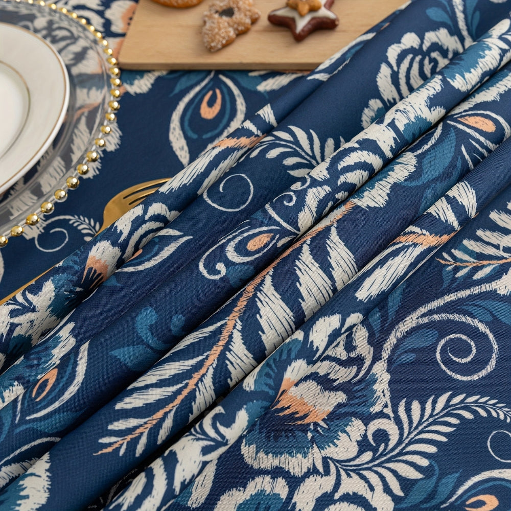 Peacock Blossom Boho Floral Tablecloth with Tassel — lifestyle shot