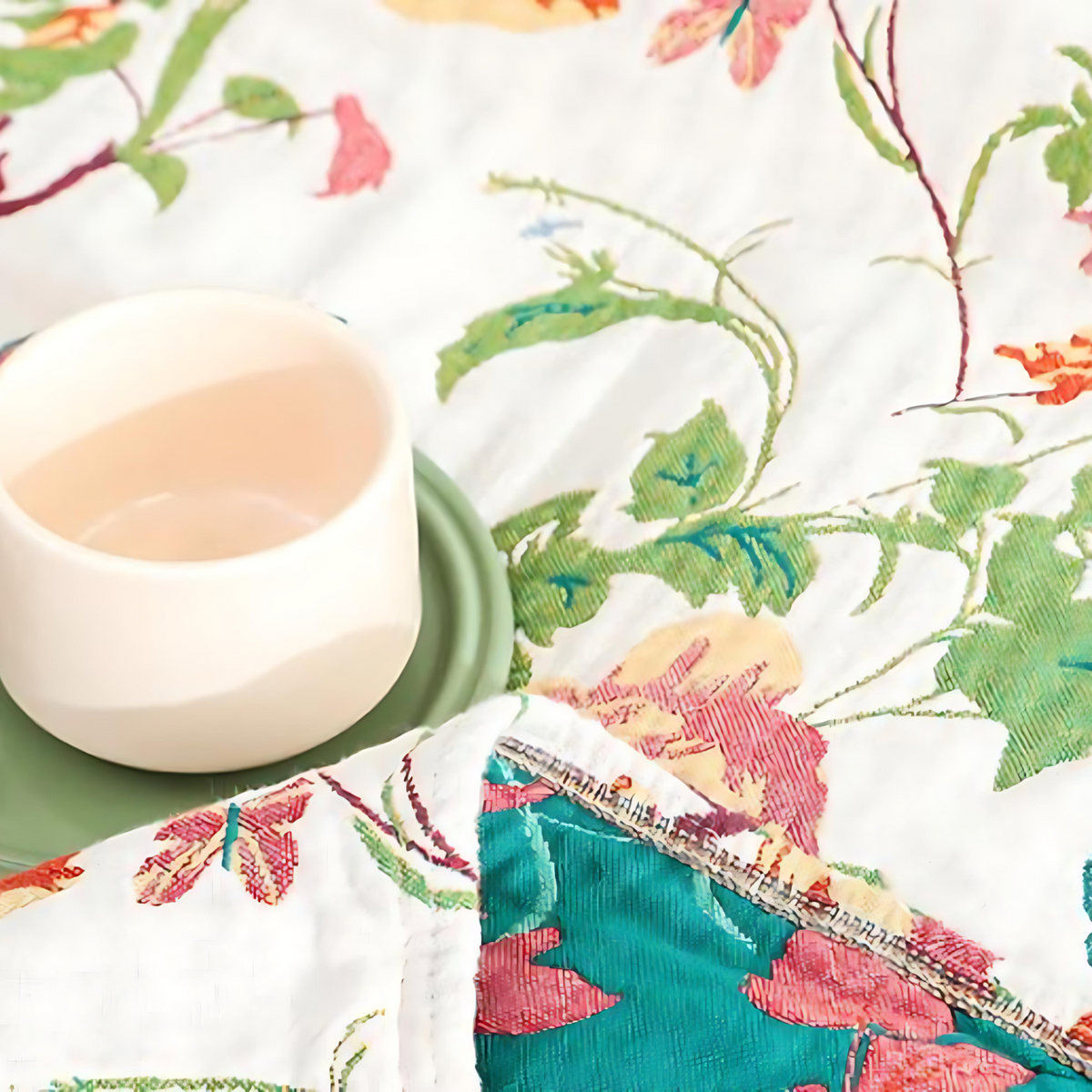 Botanic Bluebird Reversible Cotton Blanket — product close-up