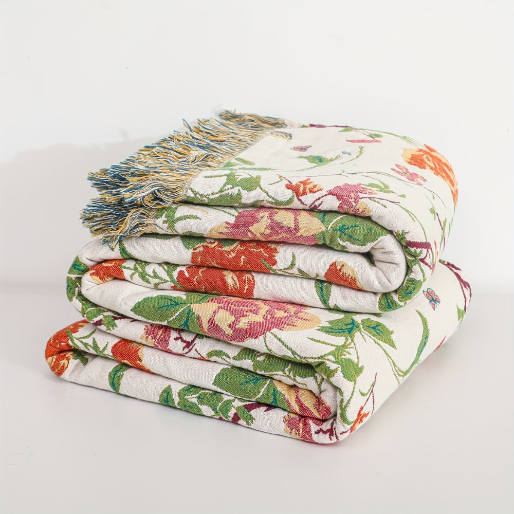 Botanic Bluebird Reversible Cotton Blanket — lifestyle shot
