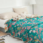 Botanic Bluebird Reversible Cotton Blanket — product detail view