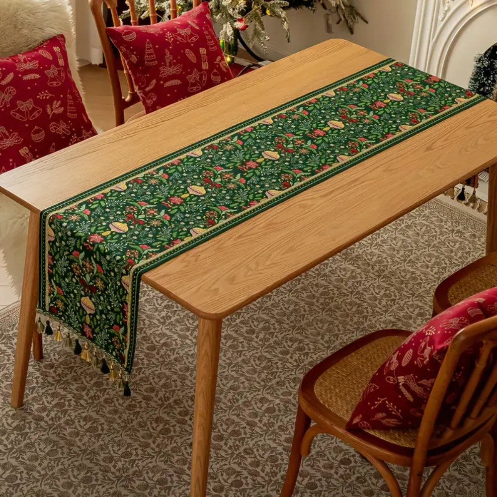Tapestry Botanical Holiday Table Runner — alternate angle view