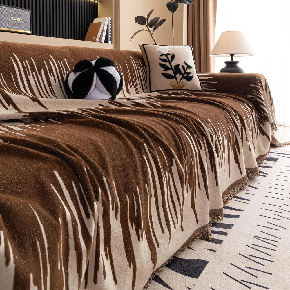 Brushstroke Vertical Pattern Chenille Sofa Cover — product in use
