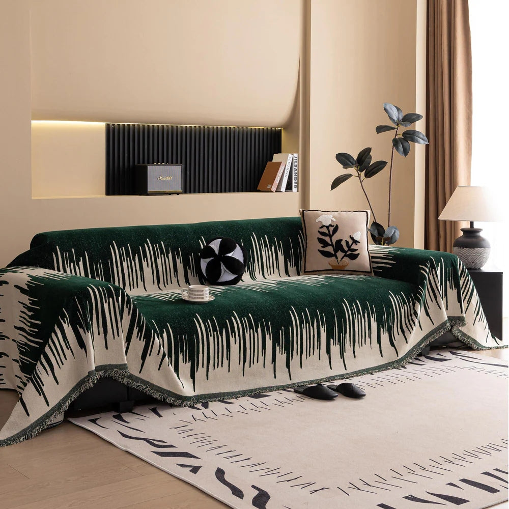 Brushstroke Vertical Pattern Chenille Sofa Cover — material texture close-up