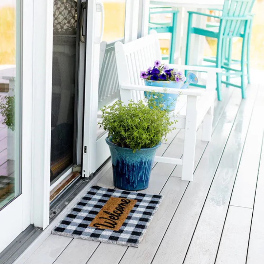Buffalo Plaid Welcome Door Mat — product detail view