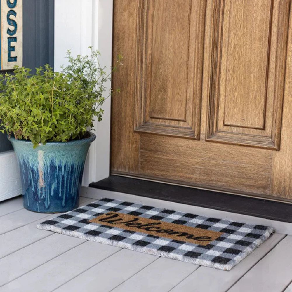 Buffalo Plaid Welcome Door Mat — product in use