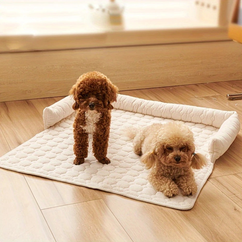 Canine Non-Slip Bolster Pet Quilted Bed — product in use