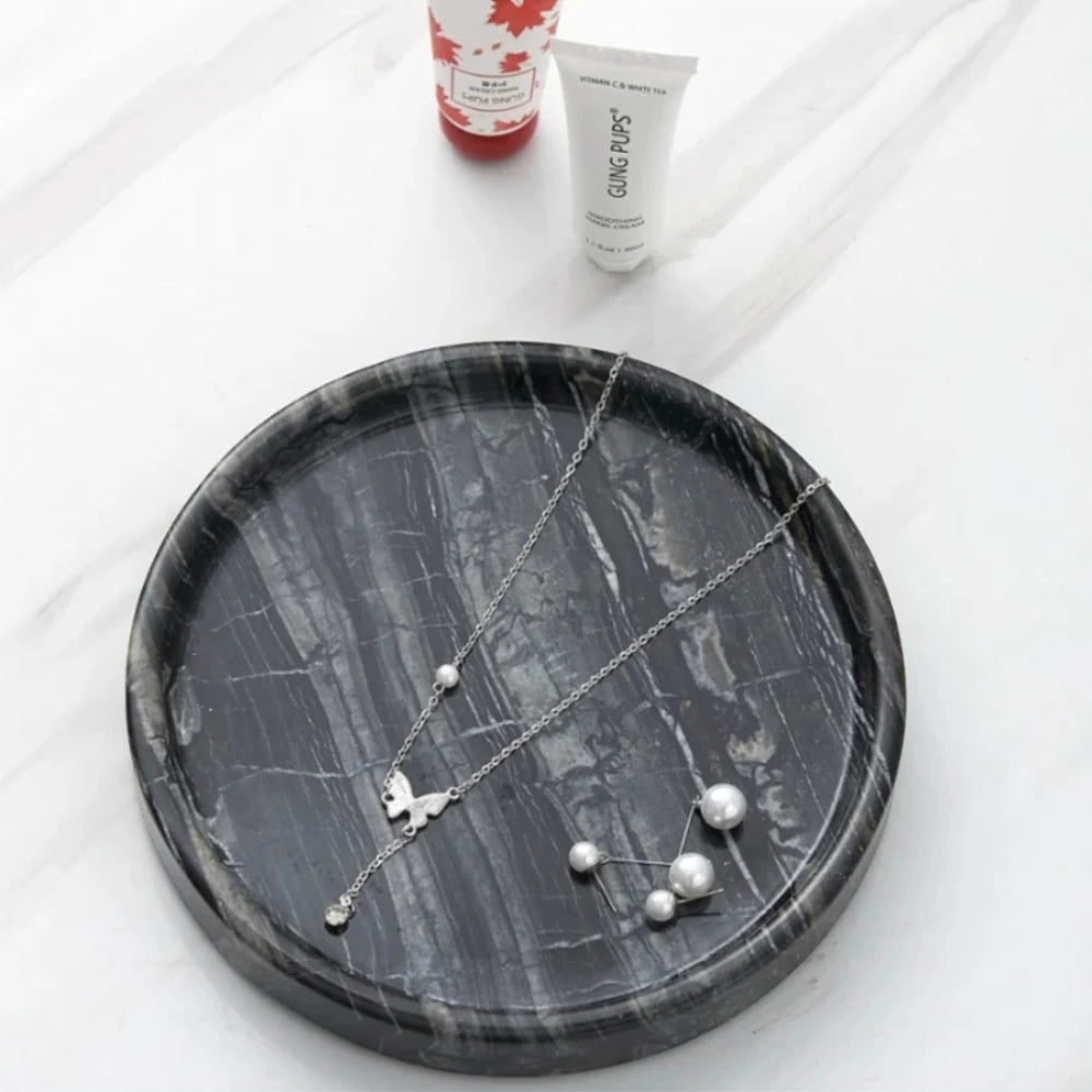Circular Black Marble Jewellery Tray — product detail view