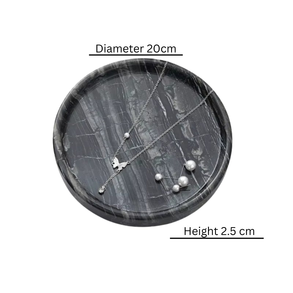 Circular Black Marble Jewellery Tray — lifestyle shot