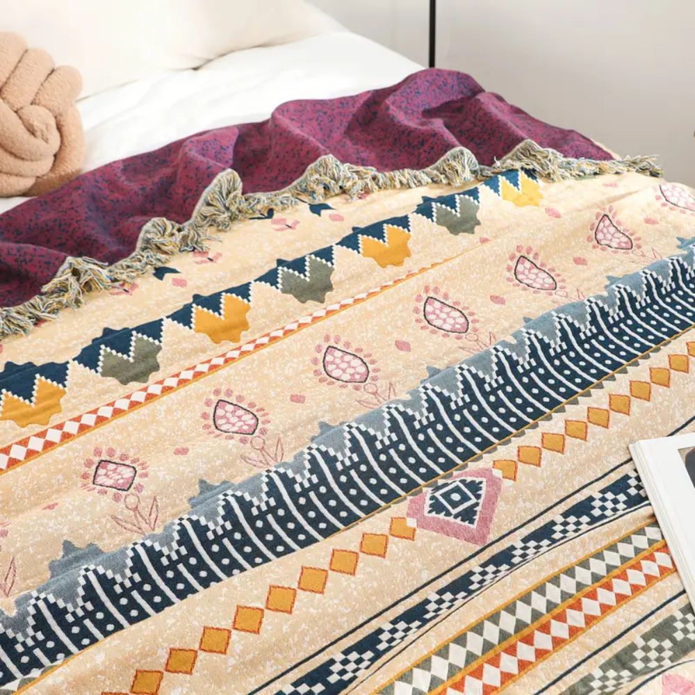 Cosy Artisan Patterned Cotton Throw Blanket — product detail view