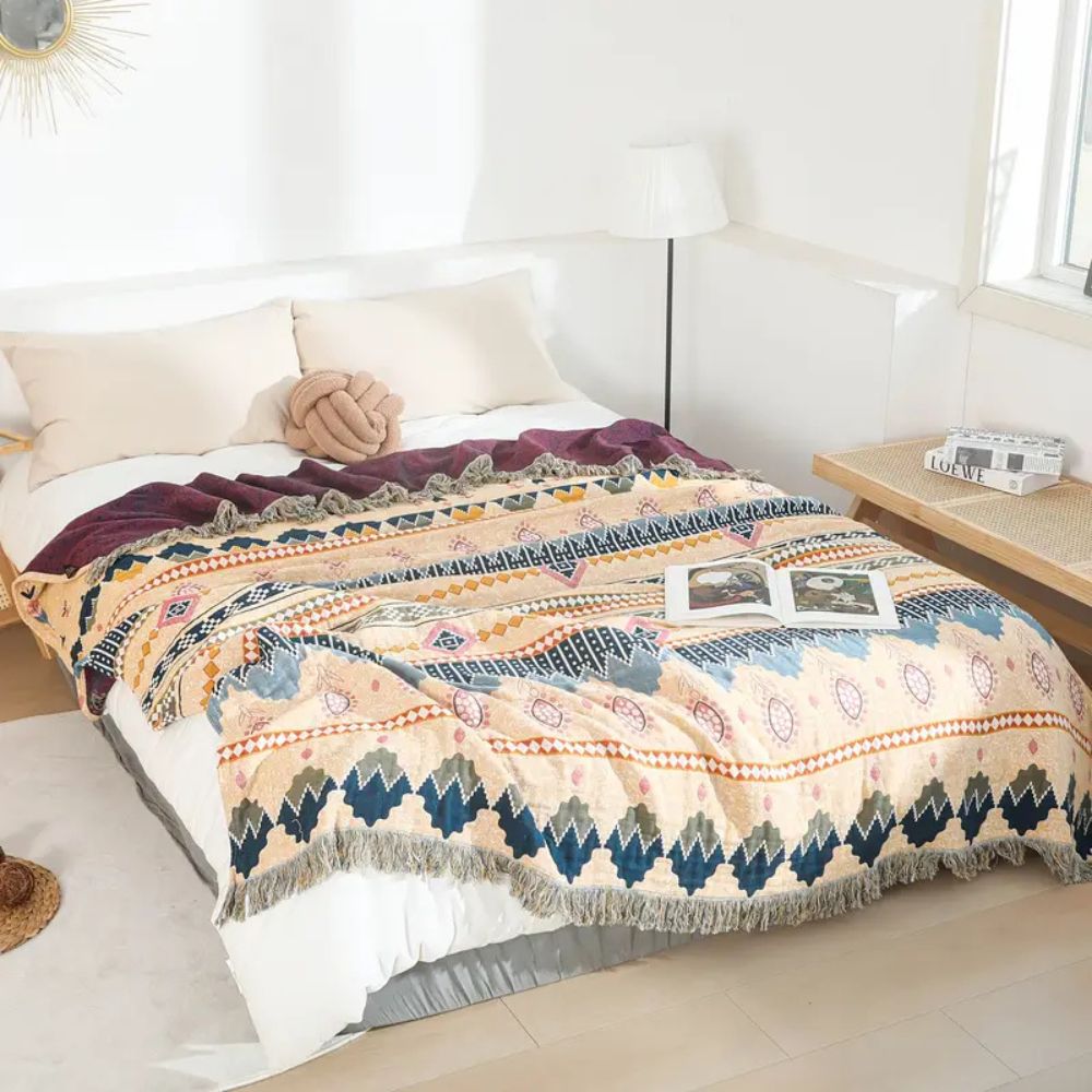 Cosy Artisan Patterned Cotton Throw Blanket — product in use