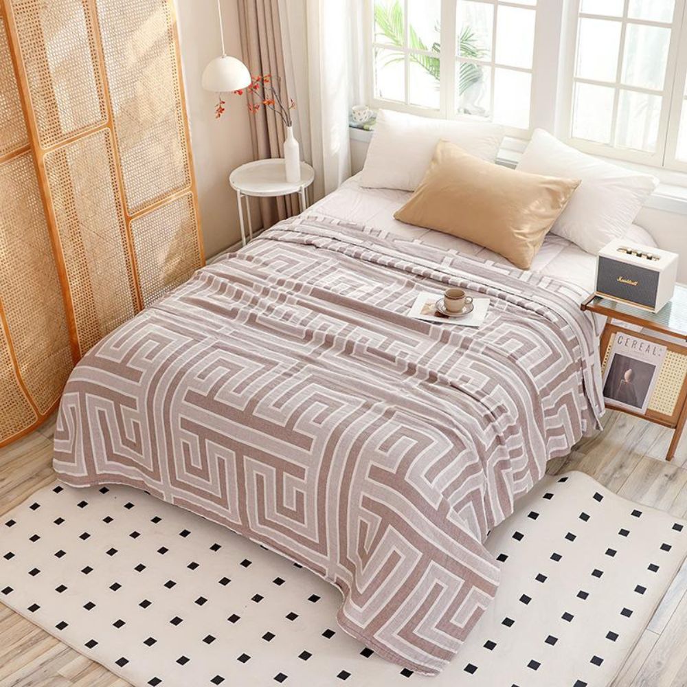 Geo Maze Cotton Blanket — lifestyle shot
