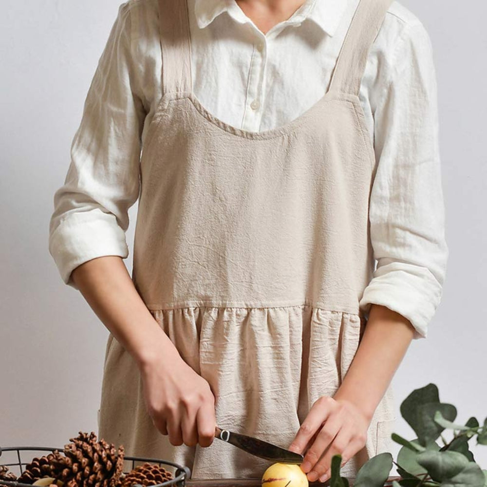 Cross-Back Apron With Pockets — product in use