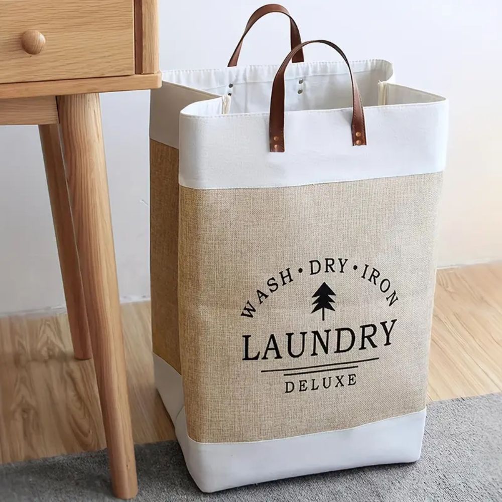 Deluxe Freestanding Laundry Basket — product in use