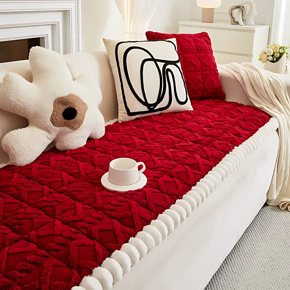 Snuggle Sherpa Plush Sofa Protector Cover — product feature detail